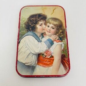 Unbranded Storage Tin Victorian Children Lithograph‎ Red Metal Fair